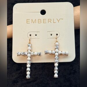 New Emberly Howlite Cross Linear Earrings
